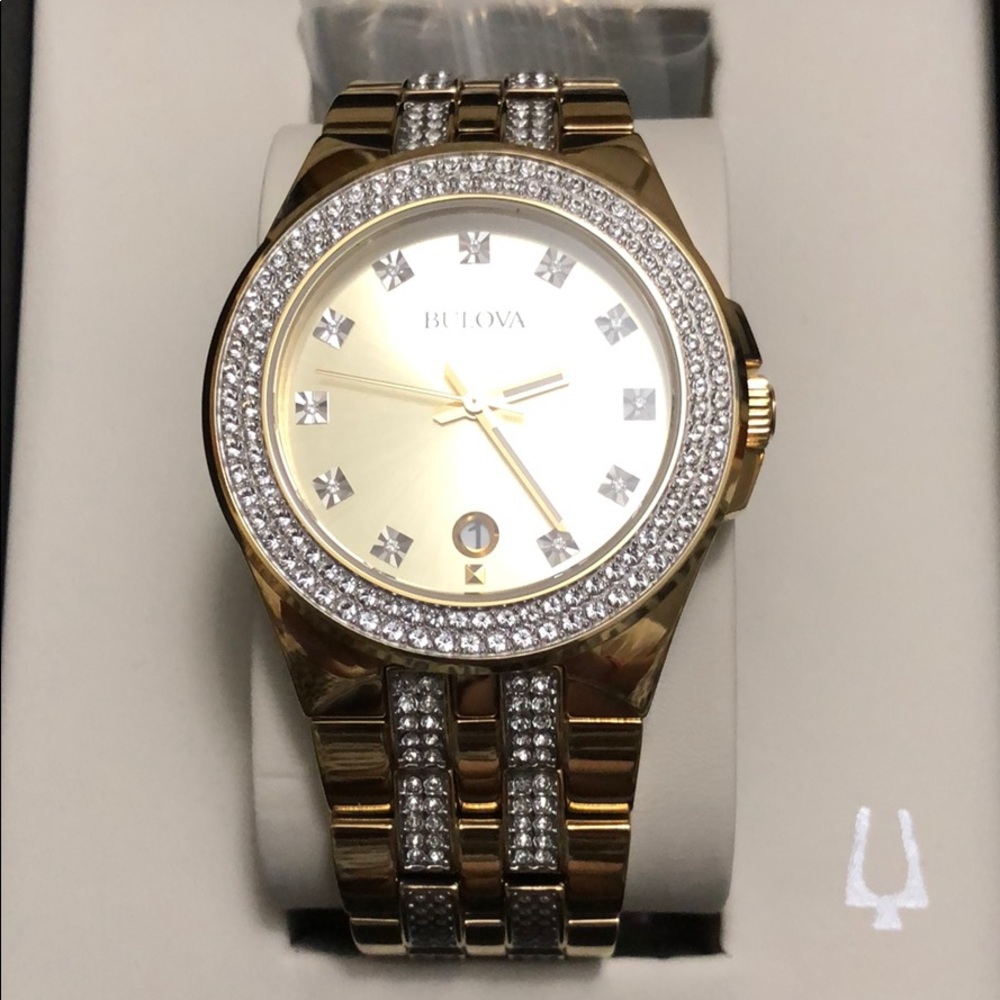 Bulova Unisex Crystal Embellished Gold Watch